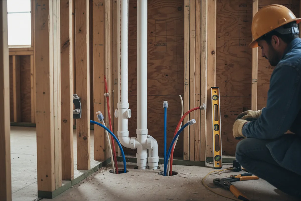 Drain and supply rough-in during Sump Pump Repair in Howard